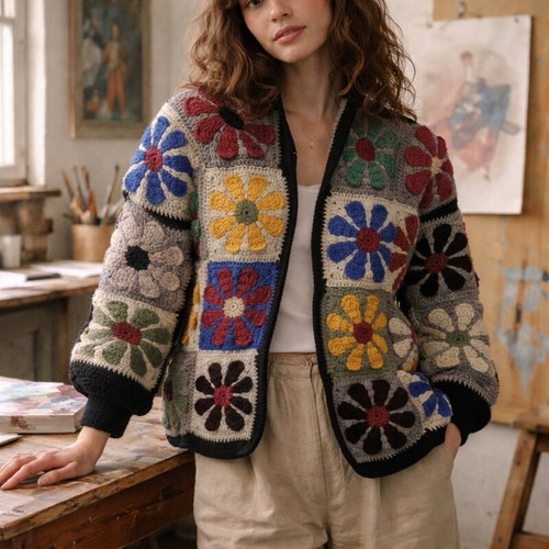 Handmade knitted jacket new, multicolor