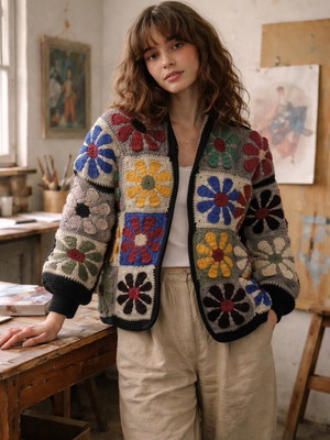 Handmade knitted jacket new, multicolor