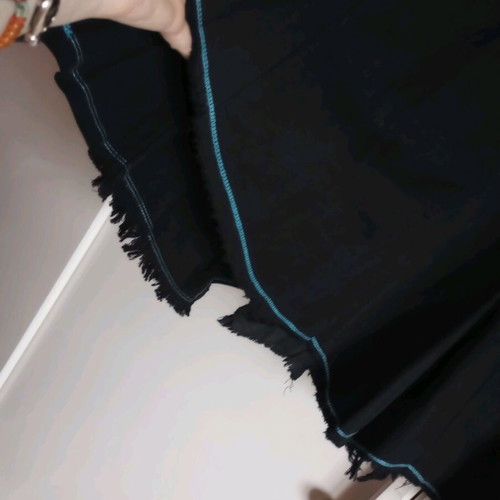 Midi Black Skirt Gaudì with Blue Stitching & Grunge/Raw Finish - Style & Statement