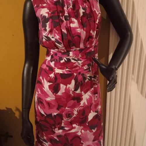 Laura Ashley Pink Floral Wedding Guest Dress 100% Linen like new