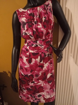 Laura Ashley Pink Floral Wedding Guest Dress 100% Linen like new