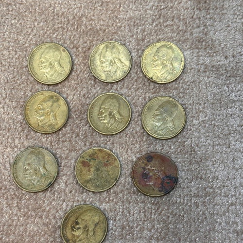 Set of used Greek 2 Drachma coins with Georgios Karaiskakis