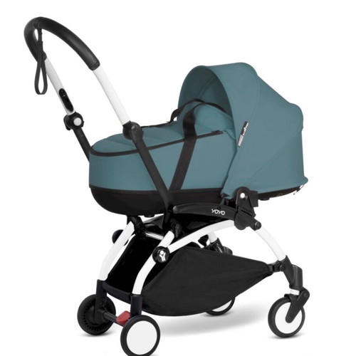 Babyzen YOYO² stroller 2-in-1 with carrycot, white frame & aqua, like new