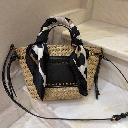 Alessia Massimo straw handbag, black and beige