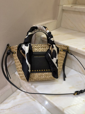 Alessia Massimo straw handbag, black and beige