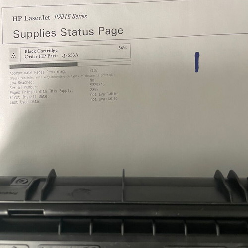 HP 53A (Q7553A) toner used, 56% capacity, black