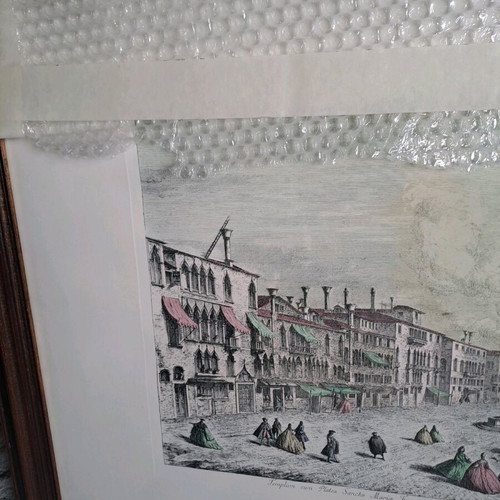 Large engraving Venice like new, St. Mark's Square, mahogany frame