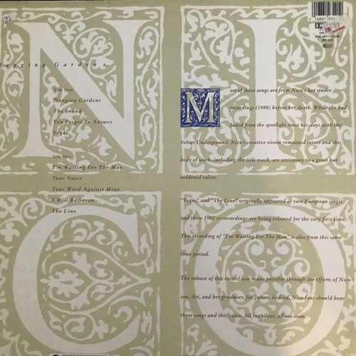 Vinyl Nico – Hanging Gardens, Art Rock, Goth Rock, Gothic LP in like new condition