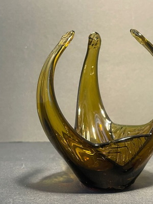 Vintage Mid-Century Art Glass Καλαθάκι μεταχειρισμένο, κεχριμπαρένιο