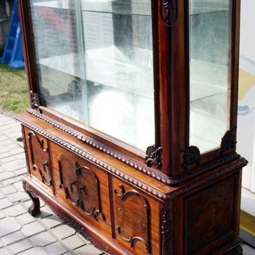 Display cabinet used solid carved wood with lion feet