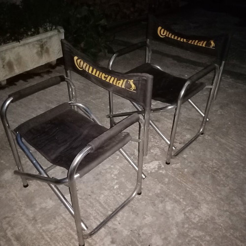 Director chairs used, set of 2, aluminum with armrest cushions