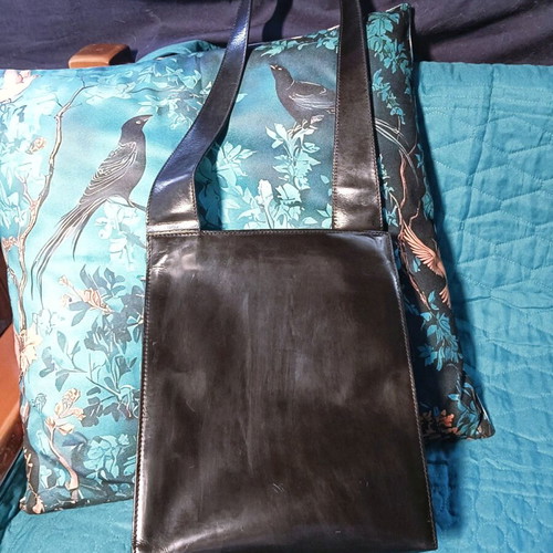 Furla black glossy leather shoulder bag, vintage