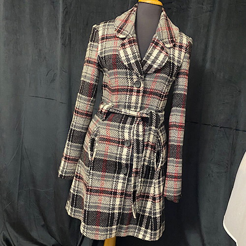 Women's checked coat used, size S, gray