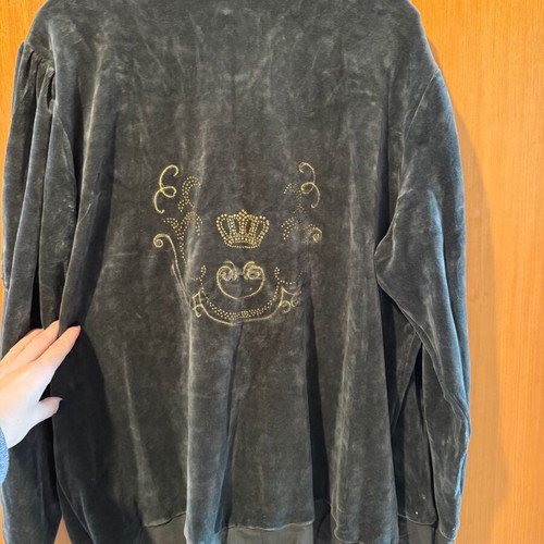 Velvet cardigan with stones and strass, new, gray, XXL