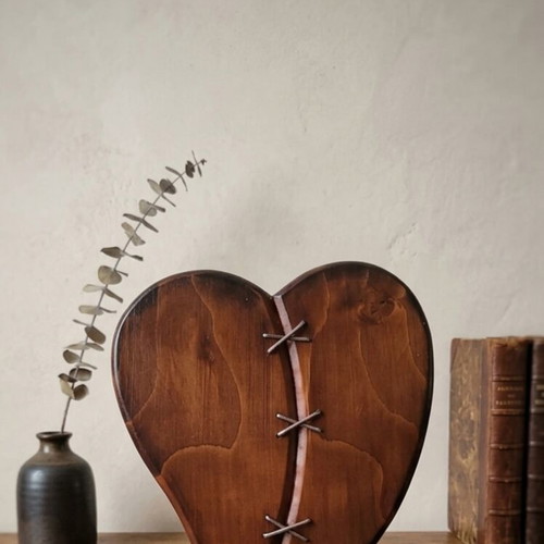 Set of 2 handmade cedar wood hearts wall decor