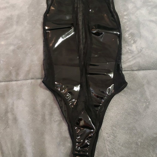 Vinyl bodysuit with lace black new, size L