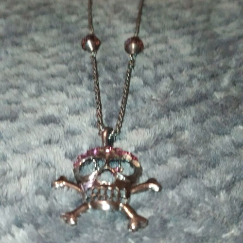 Gothic skull necklace with purple rhinestones
