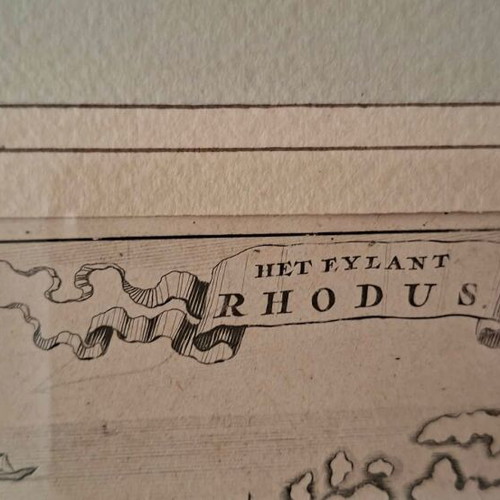 Engraving of Rhodes 1687 by O. Dapper used, copperplate with frame