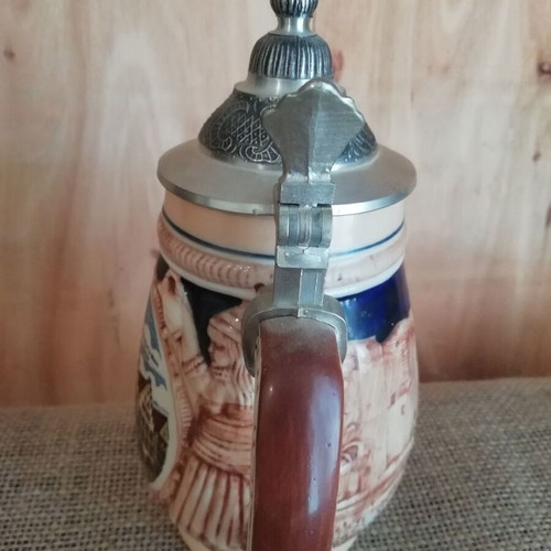 Kleiber ceramic beer mug vintage like new with metal lid