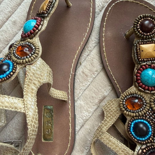 Exe sandals EU 38 with stones beige snake texture boho chic like new