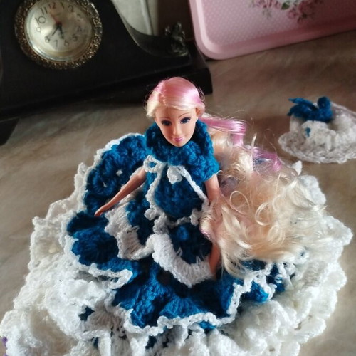 Doll with handmade dress and hat new