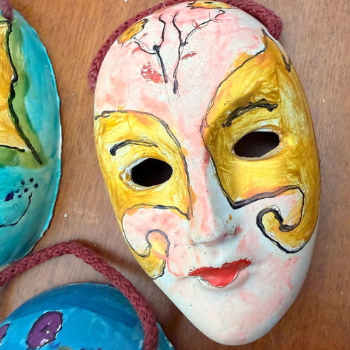 Handmade masks set of 3 used, colorful painted