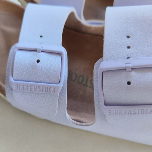 Birkenstock Arizona Vegan Birko-Flor Nubuck Sandals Lavender Fog Size 39 Like New
