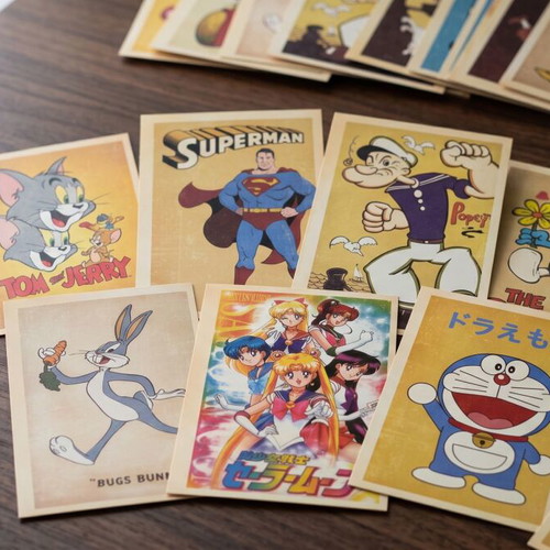Collectible set of 32 vintage cartoon and anime postcards