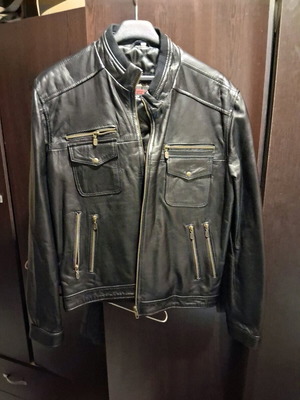 Leather jacket men's Hountalas like new, size Large, black