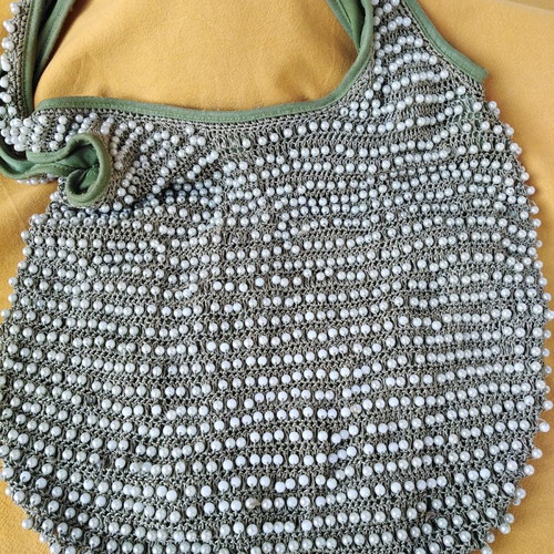 Mad Hat shoulder bag used green fabric with beads