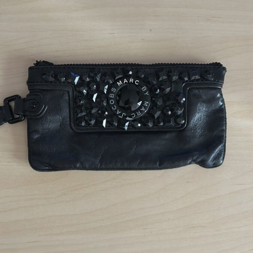 Marc Jacobs leather wristlet bag used, black, with storage pouch
