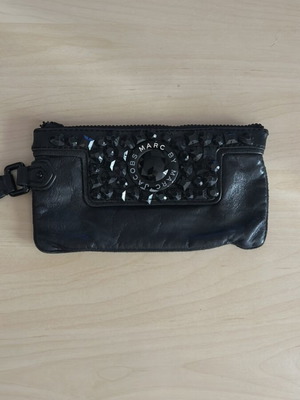 Marc Jacobs leather wristlet bag used, black, with storage pouch