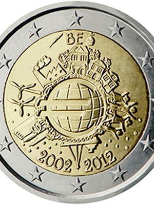 Βέλγιο 2 Ευρώ 2012 UNC αναμνηστικό 10 χρόνια ευρώ