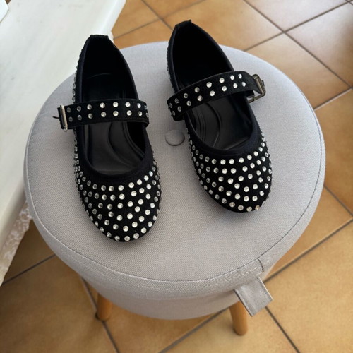 Suede ballet flats new with studs, black, size 36