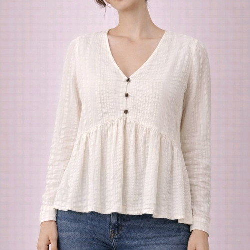 White Helmi blouse like new with V-neck and peplum hem