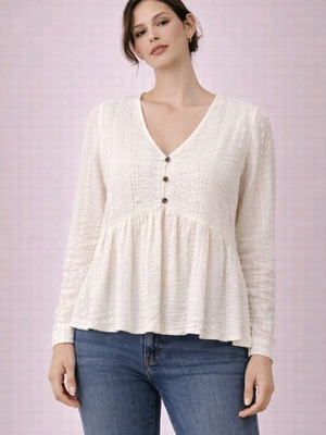 White Helmi blouse like new with V-neck and peplum hem