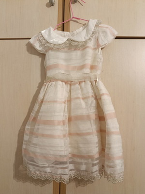 Girls' dress size 110 cm like new, beige with pink details