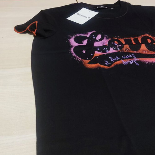 Desigual Graffiti Love T-shirt Small new, black, mesh sleeves