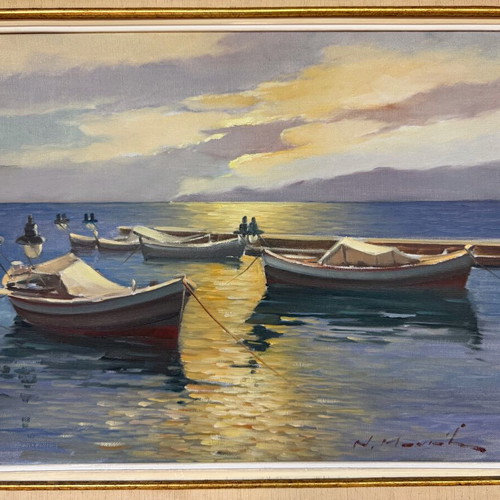 Έργο τέχνης Ν. Μανιάτης μεταχειρισμένο, θαλασσογραφία σε κορνίζα εποχής