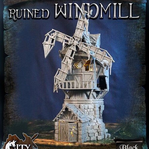 Black Scrolls Ruined Windmill 3D Printed Model used, modular parts