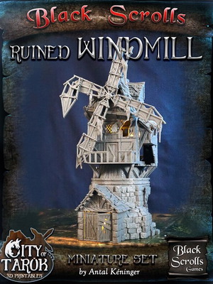 Black Scrolls Ruined Windmill 3D Printed Model used, modular parts