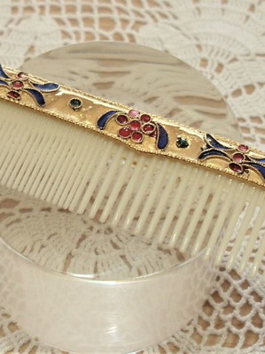 Gold-plated comb with multicolored enamel and silver new