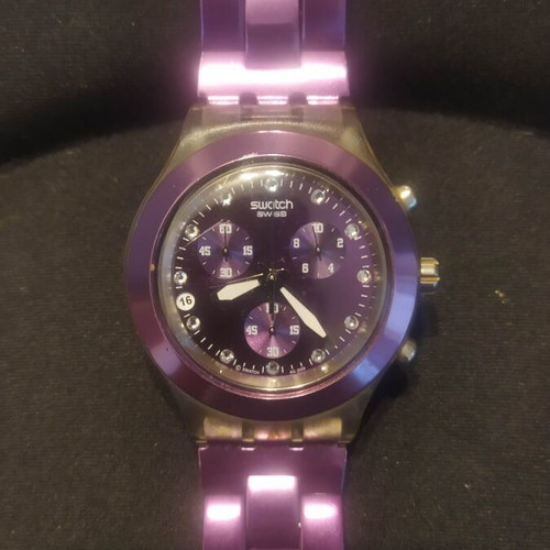 Swatch Irony Diaphane Chronograph 2008 used, purple anodized aluminum