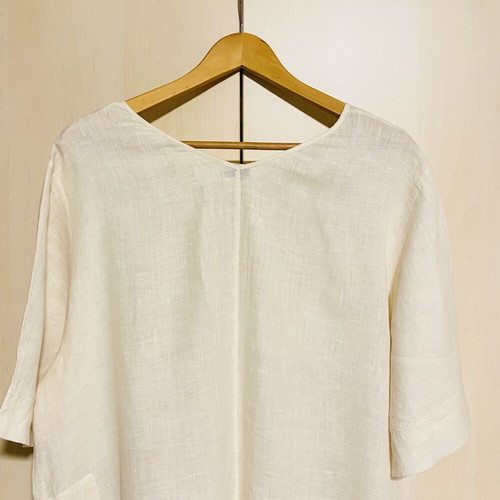 Mariluna Linen Long Dress New, White with Gold-Brown Details