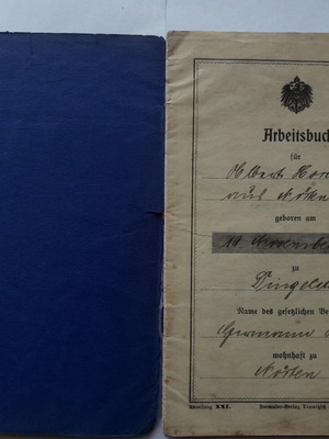 Γερμανικό Arbeitsbuch Α' Παγκοσμίου Πολέμου 1914 Brieg, σαν καινούργιο