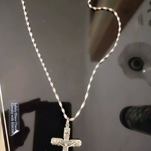 Steel cross with silver twisted chain 925 new