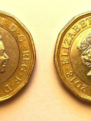 UK One Pound Coins 2017 & 2018 used, set of 2