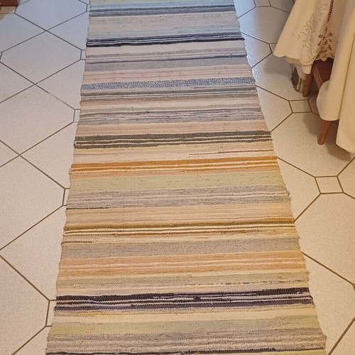 Traditional handmade woven rag rug like new 270x72cm