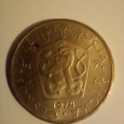 Czechoslovakian coins used, lot of 2, 1963 1 koruna and 1974 5 koruna