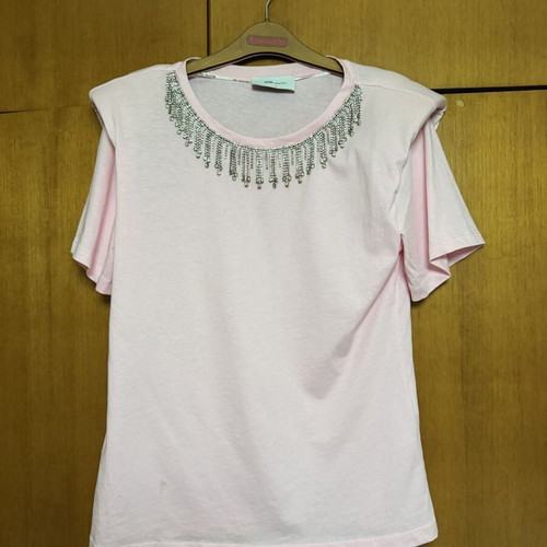 Bsb cotton t-shirt with rhinestone necklace, like new, pink, size S